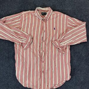 Ralph Lauren Polo Shirt Mens XL Red White Green Striped Long Sleeve Classic Fit